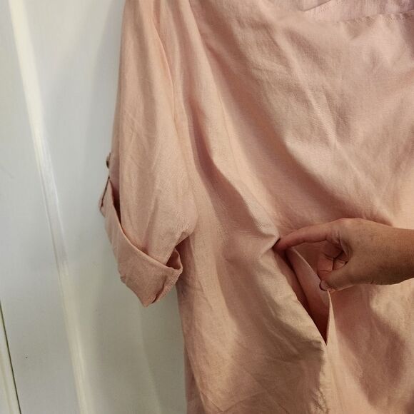 Liz Claiborne Linen Cotton Blend Roll Tab Sleeve Front Zip Top Size XL - Picture 5 of 11